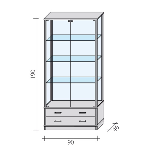Gablota szklana VARIO VA1-S z szufladami