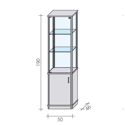 Gablota szklana z wysoką szafką